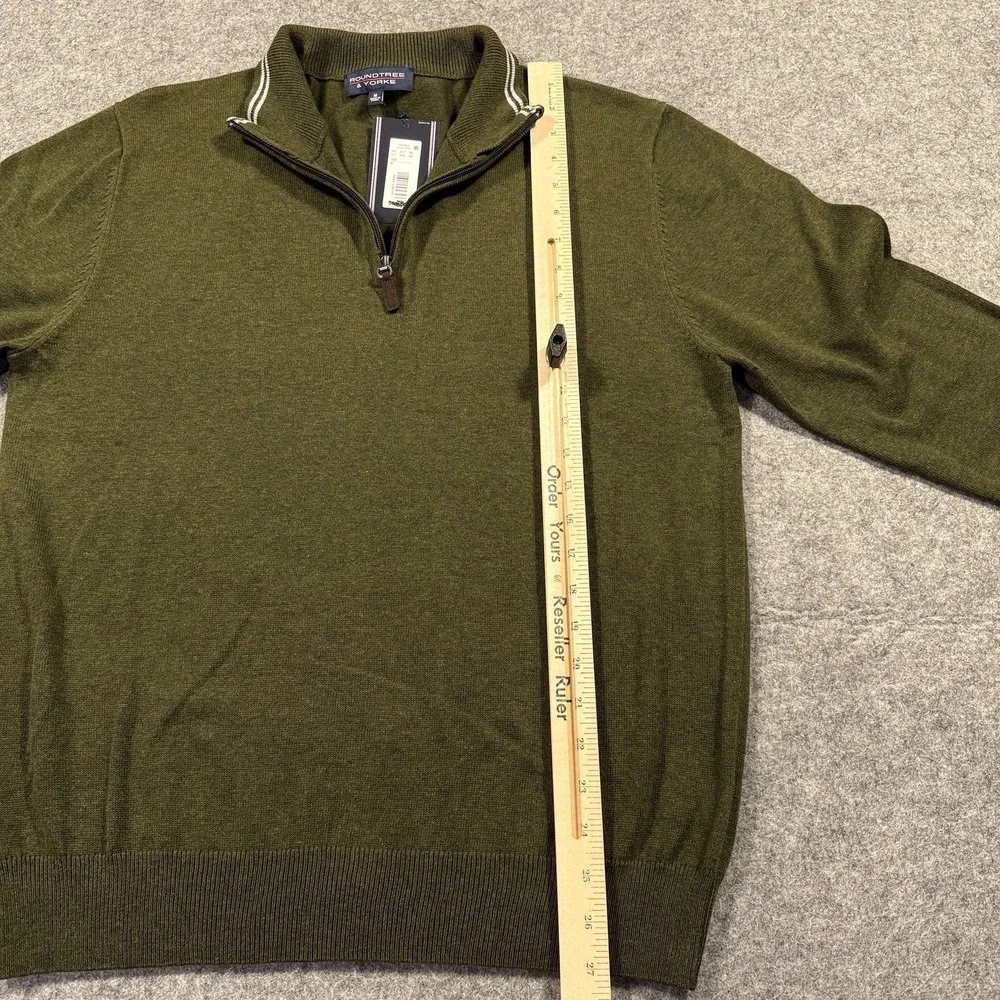 Roundtree & Yorke Sweater Mens‎ Medium Olive Green 1/4 Zip Mock Neck Pullover
